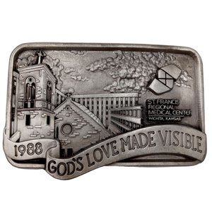 Gods Love Made Visible Belt Buckle 1988 St Francis Wichita KS Hospital Medical